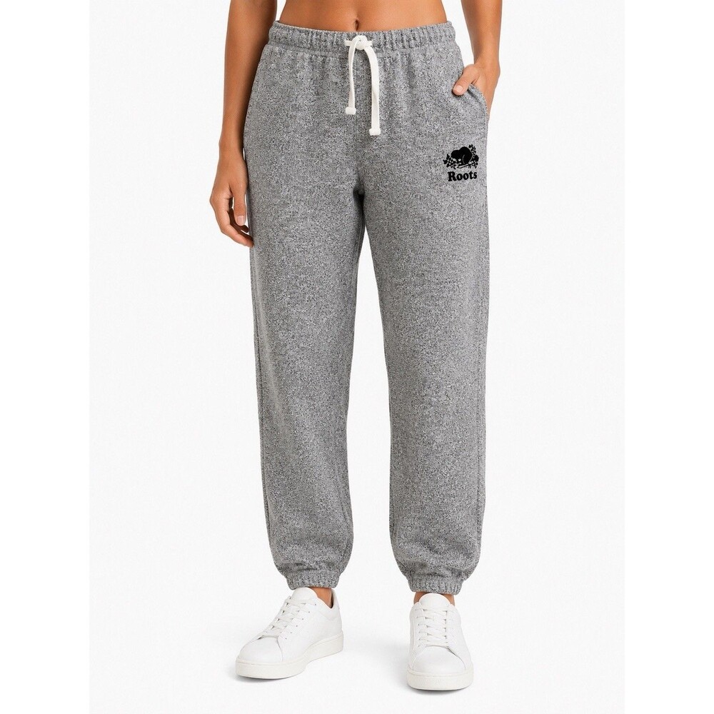 Roots Salt & Pepper Gray Sweatpants Joggers Fleece Drawstring Logo Women's L